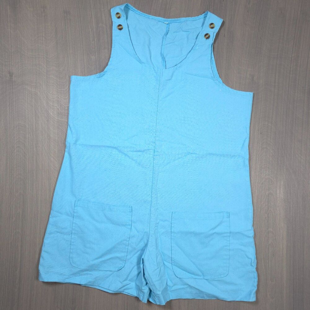 Vintage Style Sky Blue Cotton Shortalls XXL
